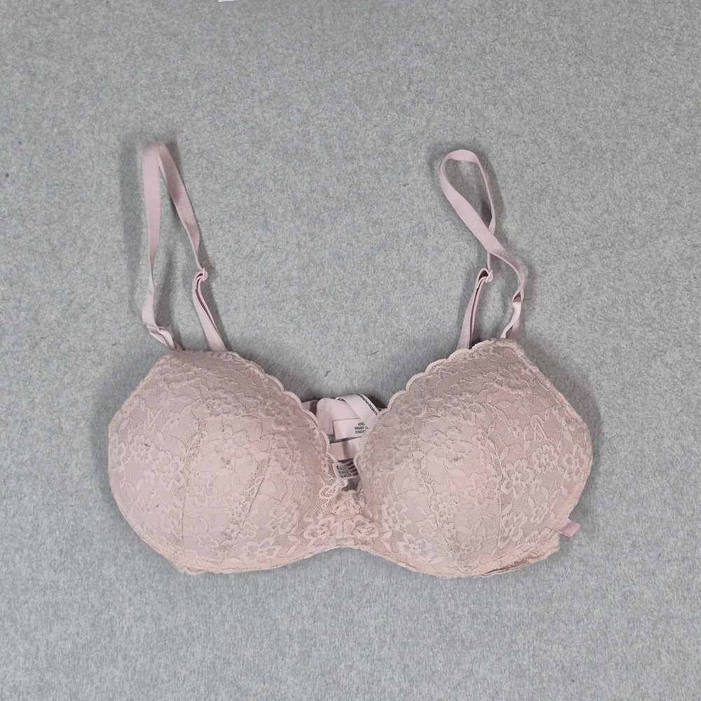 Victoria's Secret Women Bra 36D Pink Floral Padded T Shirt Wireless Lace Strap